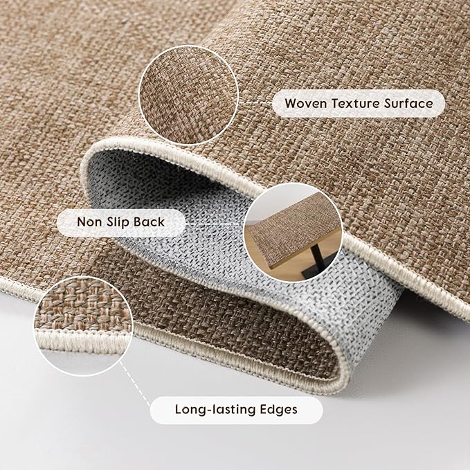 LBRO2M Easy Jute Solid Area Rug 4X4 Round Washable Rugs for Living Room Dining Room Bedroom Natural Jute Look Indoor Outdoor Rug Durable, Solid Non Shedding Eco Friendly (4X6 Natural)