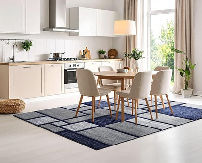 Navy Blue Geometric 5x7 Area Rug – Modern Patterned Carpet for Living Room, Bedroom, or Office – Soft Durable Floor Rug – Contemporary Stylish Design