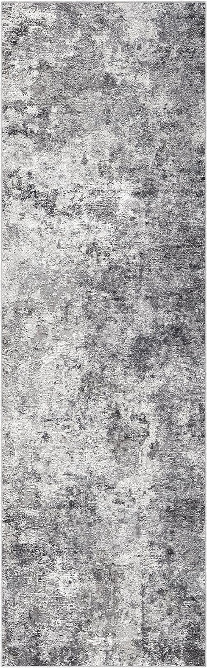 3X8 Washable Runner Rug for Hallway: Soft Neutral Modern Abstract Area Rug - Non-Slip Low Pile Long Throw Indoor Carpet for Kitchen Entryway Kitchen Bedroom Laundry Bathroom - Grey