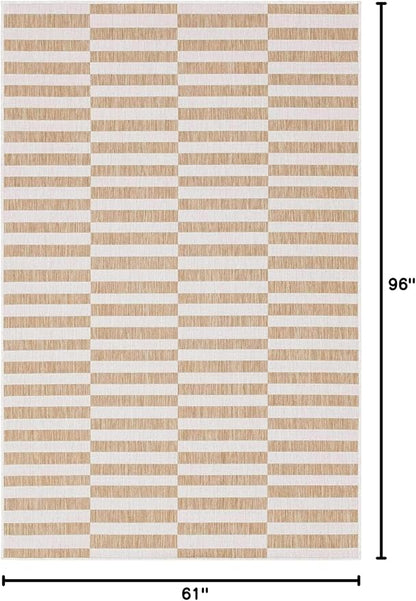 Unique Loom Outdoor Striped Collection Area Rug - Striped (5' 1" x 8' Rectangle, Taupe/Ivory)