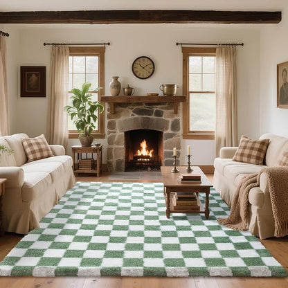 8x10 Area Rugs for Living Room Bedroom, Soft Fluffy Shaggy Bedside Rug, Indoor Floor Carpet for Kids Playroom, Dorms, Nursery Rooms, Home Decor (Green & White 8'x10')