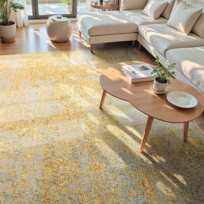 Ompaa Living Room Rug 8x10 Area Rugs Washable Abstract Boho Large Carpet Non-Slip Non-Shedding Faux Wool Indoor Vintage Rug for Bedroom, Classroom, Dining Room, Kids Playroom (Orange, Silver & Gray)