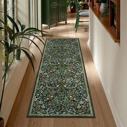 Lahome Floral Hallway Runner, 2x6 Green Washable Runner Rug for Kitchen Non Slip, Soft Stain Resistant Long Carpet for Bathroom Entryway with Rubber Backing