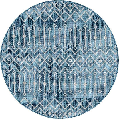 Unique Loom Outdoor Trellis Collection Area Rug - Tribal Trellis (5' 3" Round, Teal/ Ivory)