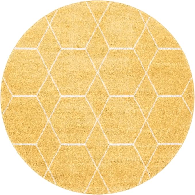 Unique Loom Trellis Frieze Collection Area Rug - Geometric (5' 1" Round Yellow/Ivory)