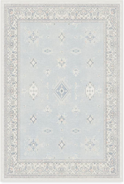 RUGGABLE Washable Vintage Area Rug – Verena Soft Blue 4x6, Stain-Resistant, Non-Slip – Medium Machine Washable Rugs for Living Room, Bedroom, Hallway, Entryway & Office–with Standard Pad