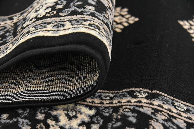 Unique Loom Reza Collection Traditional Persian Style Area Rug, 2 ft 7 in x 10 ft, Black/Beige