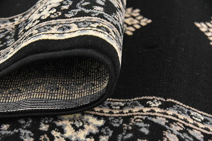 Unique Loom Reza Collection Traditional Persian Style Area Rug, 2 ft 7 in x 10 ft, Black/Beige