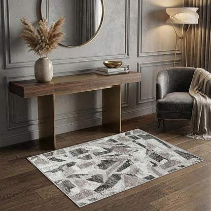 Modern Abstract Entry Rug Kitchen Bedroom Bathroom Door Mat Indoor Entrance 2X3 Front Porch Rugs Washable, Non-Slip Grey Thin Print Small Throw Carpet for Nursery Kids