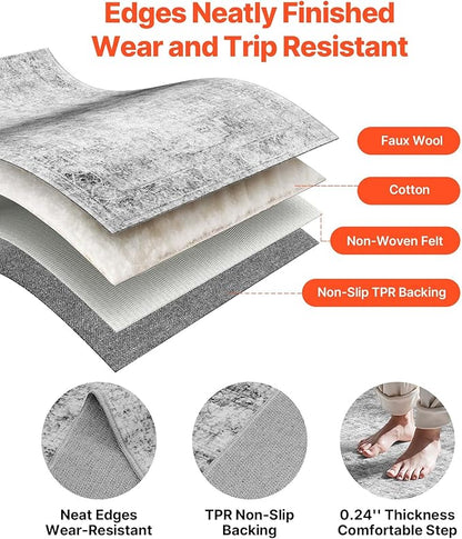 VEVOR 6 x 9 ft Area Rug Large Washable Boho Rug Non-Slip and Tear-Resistant Soft Carpet Pet & Child Friendly Bohemian Area Rugs Indoor Mat for Bedroom Living Room Kids Room Entryway Gray