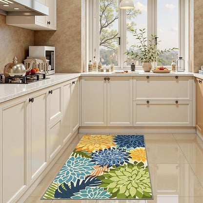 2x3 Colorful Washable Small Rug Tropical Botanical Modern Floral Indoor Chenille Door Mat Carpet Non Slip for Patio, Entry Way, Entrance, Porch, Green