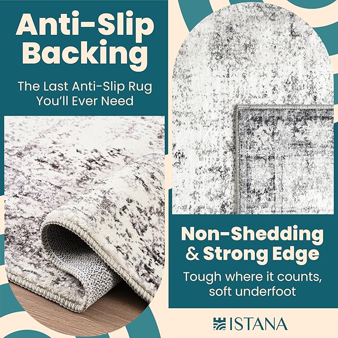 Istana Rugs 3x5 - White Cream/Grey Area Rugs - Kid & Pet Friendly Washable Rugs 3x5-3x5 Area Rugs - Foldable 3 x 5 Area Rug Washable Non Slip - Eco-Friendly Rug with Rubber Backing