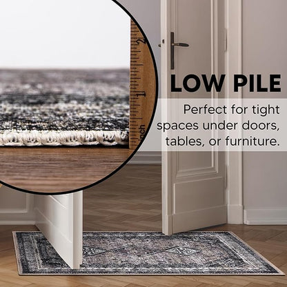 Keen Home Design 2x3 Rug - Machine Washable Entry Rug with Non-Slip Backing, Ideal for Enteryway, Kitchen, Bathroom, Laundry Room - Vintage, Easy Clean, Durable, Low Pile Rug - (2' x 3')