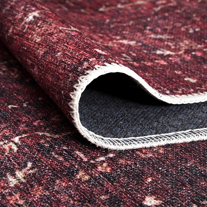 Bloom Rugs Washable Non-Slip 10 ft Runner - Dark Red Traditional Bordered Runner for Entryway, Hallway, Bathroom, and Kitchen - Exact Size: 2.5' x 10'