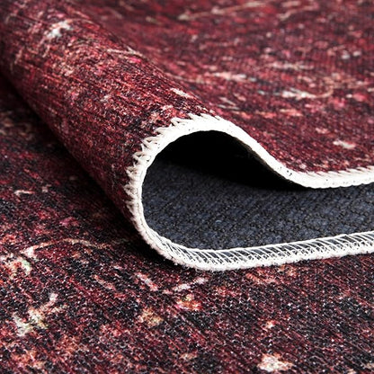 Bloom Rugs Washable Non-Slip 3' x 5' Rug - Dark Red Traditional Bordered Area Rug for Living Room, Bedroom, Dining Room, and Kitchen - Exact Size: 3' x 5'
