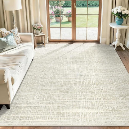 6x9 Area Rugs for Living Room, Washable Large Area Rug Neutral Modern Abstract Bedroom Rug Soft Non Slip Low Pile Stain Resistant Indoor Carpet for Nursery Kids Dining Room Office(Beige, 6'x9')