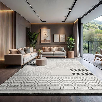 CAMILSON Modern Rug 10x14 Luxury Geometric Pattern Large Micro Loop Area Rugs Soft High and Low Pile Stain Resistant Easy to Clean Non-Shedding Durable Living Room Bedroom Indoor Carpet (White/Black)