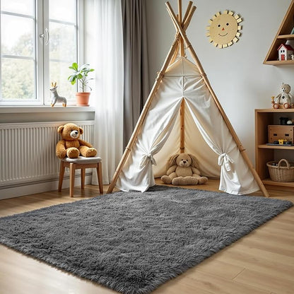Zentavio Area Rugs for Living Room Grey Rugs for Bedroom 4x6 Carpet Fluffy Furry Soft Shag Aesthetic Plush High Pile Gray Throw Rug for Nursery Kids Room Dorm