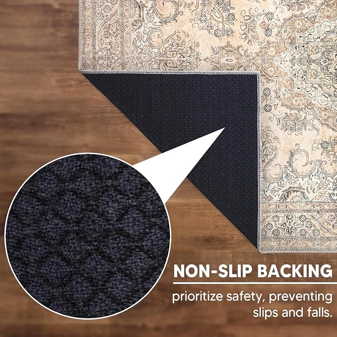 Keen Home Design 2x10 Rug - Machine Washable Runner Rug with Non-Slip Backing, Ideal for Hallway, Entryway, Kitchen, Laundry Room - Vintage, Easy Clean, Durable, Low Pile - (2'6" x 10')