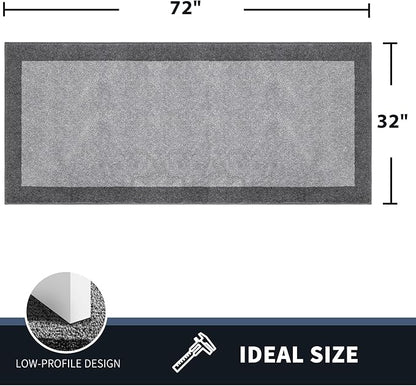 PURRUGS Dirt Trapping Door Mat 32" x 72", Non-Slip/Skid Machine Washable Entryway Rug, Shoes Scraper, Throw Rug, Super Absorbent Area Rug for Muddy Wet Shoes and Paws, Light Grey & Grey