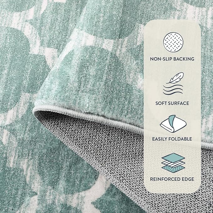 Lahome Moroccan Kitchen Rugs Non Slip Washable - 2x6 Runner Rug Throw Hallway Runner Rugs Low-Pile Soft Bedroom Sage Distressed Carpet Runner for Laundry Room Entryway Bathroom