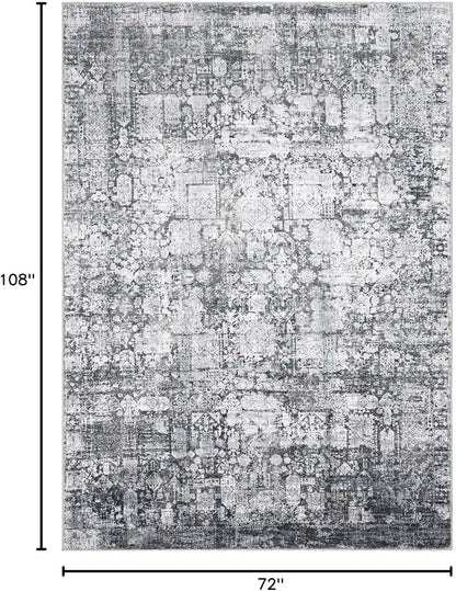 Area Rug 6×9, Large Vintage Boho Rug,Ultra-Soft Low Pile, Washable, Non Slip,Stain Resistant, Printed Carpet for Living Room Bedrooms Playroom Office Kitchen, Dark Stone