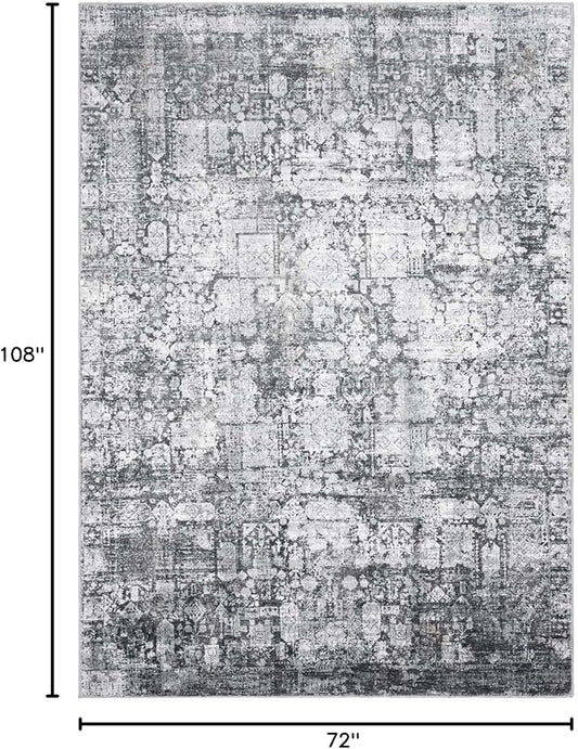 Area Rug 6×9, Large Vintage Boho Rug,Ultra-Soft Low Pile, Washable, Non Slip,Stain Resistant, Printed Carpet for Living Room Bedrooms Playroom Office Kitchen, Dark Stone