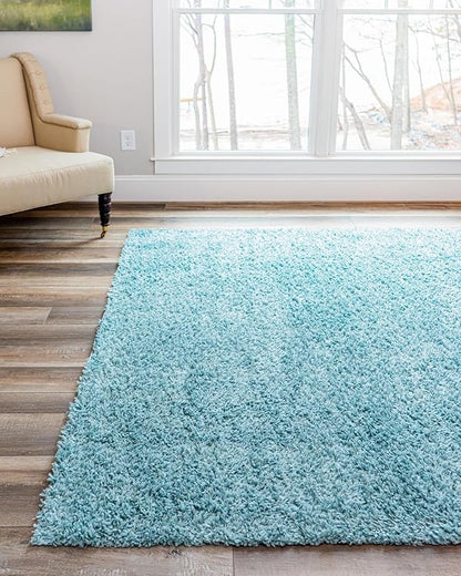 Unique Loom Davos Shag Collection Area Rug - Solid (7' 10" Square, Aqua)