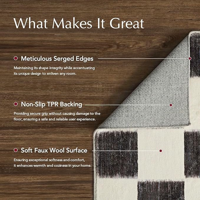 EVERGRACE Checkered Plaid Area Rug 2x3, Soft Fuzzy Faux Wool Rugs Washable Non Slip Rugs Small Rug Carpet for Entryway Bedroom Living Room Hallway Kitchen and Laundry Room, Black and White