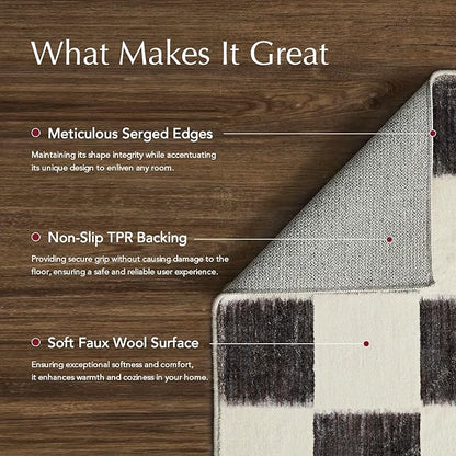 EVERGRACE Checkered Plaid Area Rug 2x3, Soft Fuzzy Faux Wool Rugs Washable Non Slip Rugs Small Rug Carpet for Entryway Bedroom Living Room Hallway Kitchen and Laundry Room, Black and White