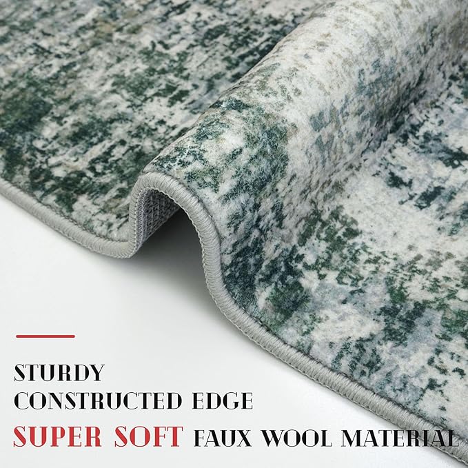 Modern Abstract Small Area Rug Indoor, Grey Green 3x5 Washable Rug Non-Slip Soft Entryway Rug Kitchen Mats Thin Print Faux Wool Floor Carpet Colorful Throw Rugs for Entrance Bedroom