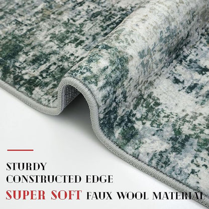 Modern Abstract Entryway Rug Indoor 2x3 Washable Non-Slip Soft Grey Green Colorful Small Area Rug Kitchen Mat Thin Print Faux Wool Floor Carpet for Entrance Bedroom Office