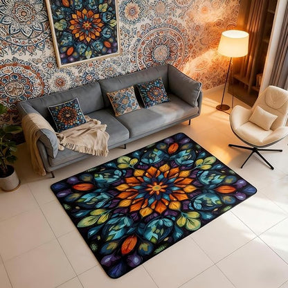 Vintage Mandala 3x5 Area Rug Bohemian Style Watercolor Flower Rugs for Living Room | Boho Floral Washable Rug, Antique Decor Victorian Damask Carpet Indoor Floor Mat