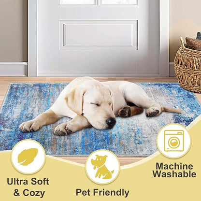 COMSLE Door Mat Soft Absorbent Indoor Front Entryway Rug Machine Washable Entrance Mats for Muddy Paws Non Slip Throw Rugs 32" x 48" Doormat for Inside Foyer Bedroom - Blue