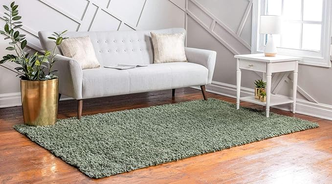 Unique Loom Davos Shag Collection Area Rug - Solid (5' 3" x 8' Rectangle, Sage)