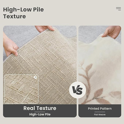 Valenrug Washable Rugs 5x7 - Stain Resistant 5x7 Area Rugs for Living Room, Non Slip High-Low Pile Textured Area Rugs for Bedroom, Folable Machine Washable Area Rug (5'x7', Beige) ﻿