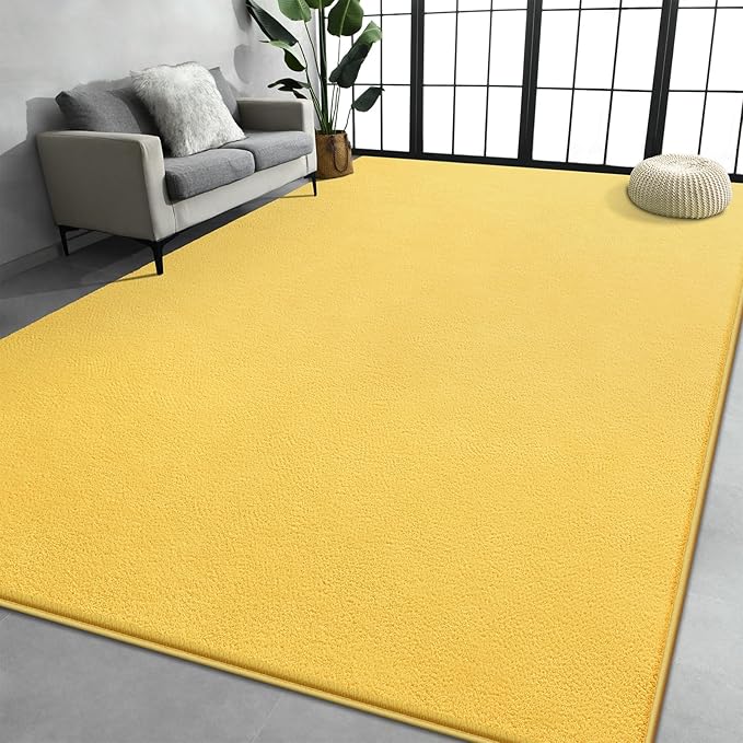 Large Area Rugs for Living Room Bedroom, 5x8 Feet Yellow Rug, Minimalist Modern Shag Rug, Soft Thick Comfy Memory Foam Indoor Carpet, Non-Slip Washable Rug for Boys Girls Dorm Nursery Room Home Decor
