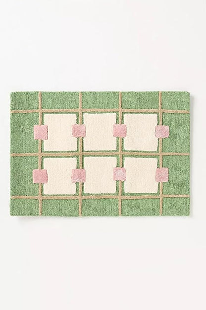 Greer Wool Area Rug - Soft Hand-Tufted Geometric Design with Pink and Green Color Palette, Perfect for Modern Home Decor (7x10 Ft)
