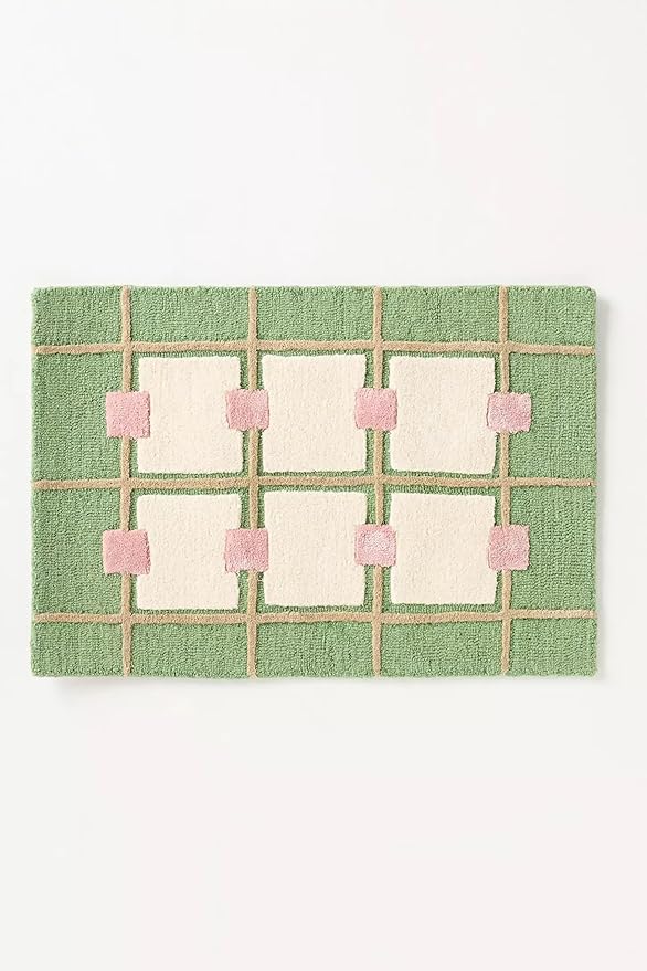 Greer Wool Area Rug - Soft Hand-Tufted Geometric Design with Pink and Green Color Palette, Perfect for Modern Home Decor (8x12 Ft)