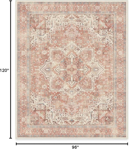 RUGGABLE Washable Area Rug – Kamran Rose Pink 8x10, Stain-Resistant, Non-Slip – Large Machine Washable Rugs for Living Room, Bedroom, Hallway, Entryway & Office–with Cushioned Pad