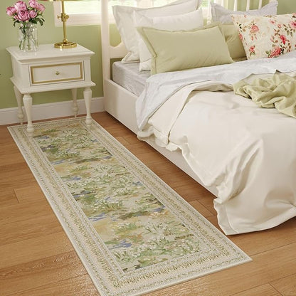 Rugcomf Runner Rug Impressionist-Style Vintage Kitchen Rugs Non Slip Washable Soft Carpet Runner for Kitchen Laundry Bedroom Bathroom, Beige