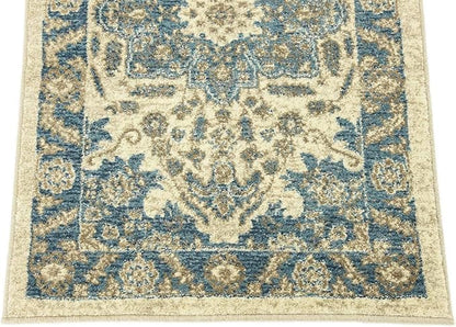 Unique Loom Salzburg Collection Classic Traditional Design Oriental Inspired Border Area Rug (2' 0 x 6' 0 Runner, Beige/Blue)