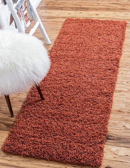 Unique Loom Solid Shag Collection Area Rug (2' 6" x 19' 8" Runner, Terracotta)