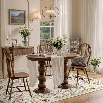 Wonnitar Washable 5x7 Rug for Living Room, Floral Print Large Bedroom Area Rug, Non-Slip Dining Table Throw Mat, Botanical Area Rug Carpet for Entry Basement Dorm (Beige,5'x7')