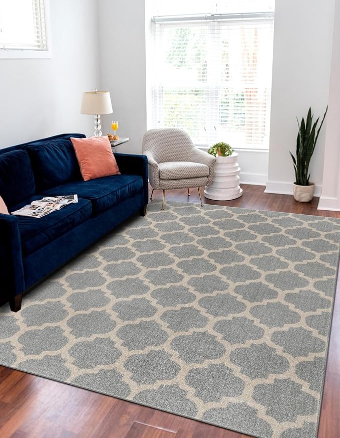 Rugs.com Lattice Collection Rug – 4x6 Light Gray Medium-Pile Rug Perfect for Entryways, Kitchens, Breakfast Nooks, Accent Pieces