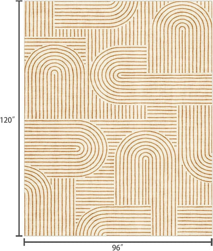Washable Area Rug 8x10 - Large Orange Boho Rugs for Living Room Soft Abstract Bedroom Rug Ultra-Thin Modern Rainbow Carpet Rug for Dining Room Nursery Room Home Decor