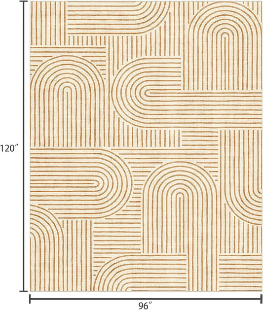 Washable Area Rug 8x10 - Large Orange Boho Rugs for Living Room Soft Abstract Bedroom Rug Ultra-Thin Modern Rainbow Carpet Rug for Dining Room Nursery Room Home Decor