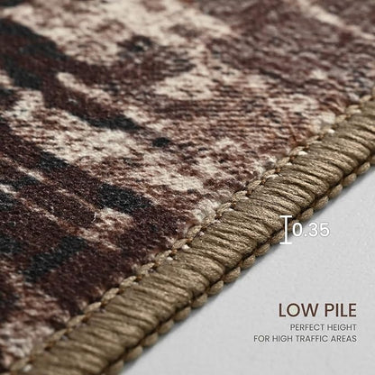 Area Rug 4x6 Brown Rug Washable Boho Rugs Non Slip Low Pile Abstract Coffee Small Carpet for Entryway, Bedroom, Kitchen, Classroom, Kids Room, Office, Dorm, Dining Room