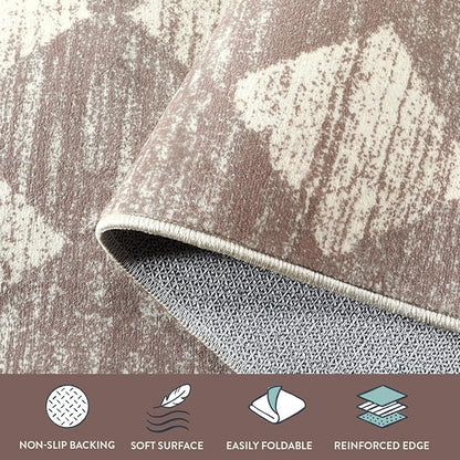 Lahome Machine Washable Long Bathroom Rugs Runner, 2x5 Non Slip Entryway Rugs Indoor Kitchen Runner Rug, Moroccan Trellis Non Skid Laundry Room Carpet Runners for Bedside Entrance Living Room, Beige