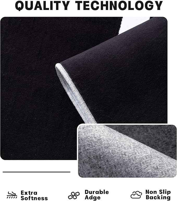 YIHOUSE Modern Washable Area Rug for Living Room Bedroom - Large Abstract Black and White Rug Non-Slip Ultra-Thin Home Decor (Dark Warping, 8'x10'ft)